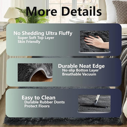 Floralux 5x7 Large Shag Area Rugs for Living Room, Bedroom, Dark Grey Soft Fluffy Shaggy Bedside Rug, Indoor Floor Carpet for Kids Girls and Boys