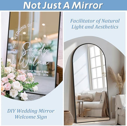 MirrMuse 76"X34" Large Arched Floor Mirror Full Length with Stand, Black Hanging or Leaning Standing Full Length Mirror for Bedroom Living Room Gym, Full Body Mirror Wall Mounted, Tempered Glass
