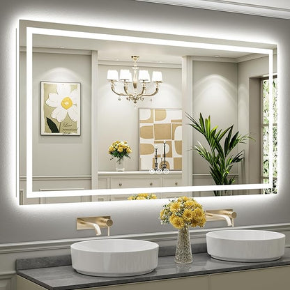 Briivue 72x40 Inch LED Bathroom Mirror with Lights, Backlit & Front Lit, Anti-Fog Lighted Bathroom Vanity Mirror for Wall, Memory Function, Dimmable, HD Tempered Glass, Shatter-Proof