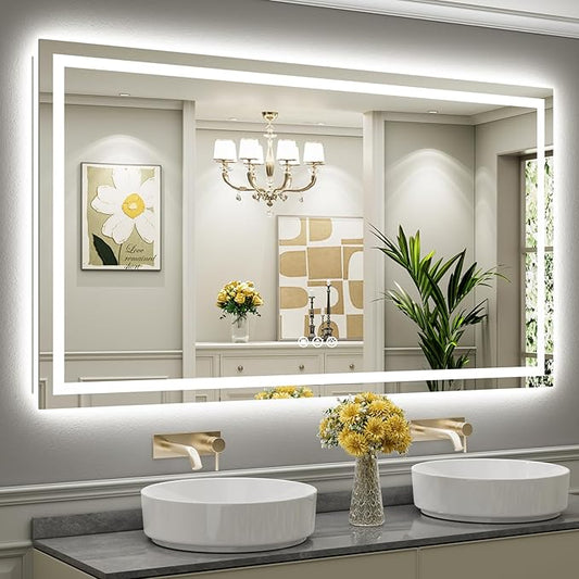 Briivue 72x40 Inch LED Bathroom Mirror with Lights, Backlit & Front Lit, Anti-Fog Lighted Bathroom Vanity Mirror for Wall, Memory Function, Dimmable, HD Tempered Glass, Shatter-Proof