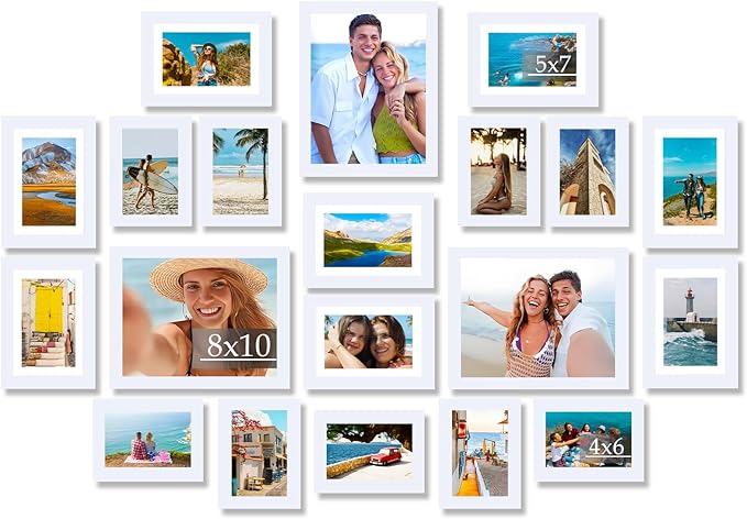 20 Packs Picture Frames Collage Wall Decor for Wall Hanging or Tabletop Display, Gallery Wall Frame Set for Family, Multi Sizes Photo Frames Collage Including 3Pcs 8x10, 8Pcs 5x7, 9Pcs 4x6, White