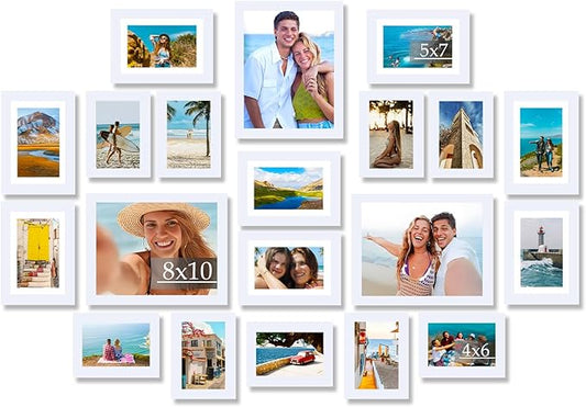 20 Packs Picture Frames Collage Wall Decor for Wall Hanging or Tabletop Display, Gallery Wall Frame Set for Family, Multi Sizes Photo Frames Collage Including 3Pcs 8x10, 8Pcs 5x7, 9Pcs 4x6, White