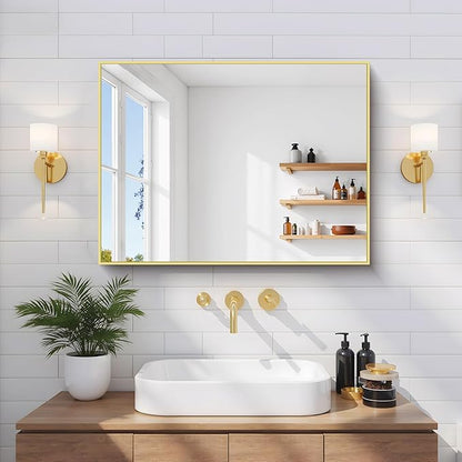 COFENY Gold Bathroom Mirror for Wall, 18x24 Inch Rectangle Mirror with Metal Frame, Modern Vanity Mirrors for Bathroom Living Room, Entryway Hangs Horizontal or Vertical