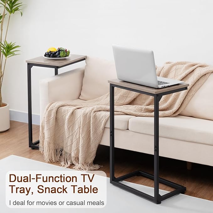 AMHANCIBLE C Shaped End Tables, Couch Side Tables that Slide Under, TV Trays for Living Room, Bedroom, Small Space, Sofa, Grey HET02BGY-1