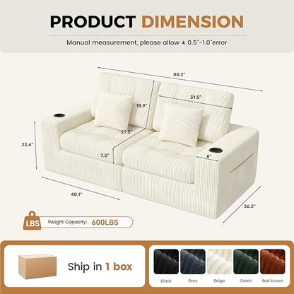 80" Boneless Loveseat Sofa in a Box,No Assembly Required Comfy Deep Seat Cloud Couch,Modern Small Couches for Living Room, Bedroom,Apartment,Beige 1 PCS