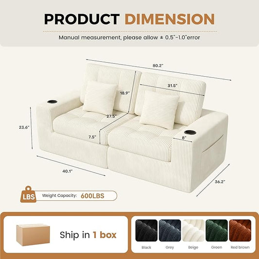 80" Boneless Loveseat Sofa in a Box,No Assembly Required Comfy Deep Seat Cloud Couch,Modern Small Couches for Living Room, Bedroom,Apartment,Beige 1 PCS