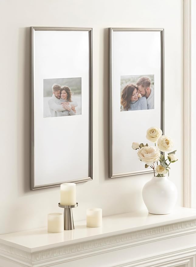 Kate and Laurel Adlynn Rectangular Panel Picture Frame Set of 2, 14 x 30 matted to 8 x 10, Silver, Modern Two-Piece Photo Frame Set for Gallery Wall Decor in Living Room Wall Display