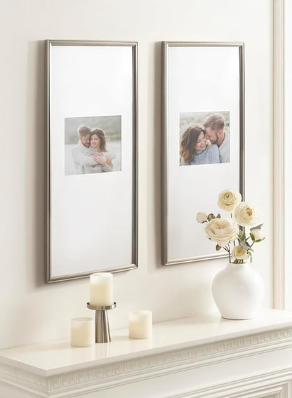 Kate and Laurel Adlynn Rectangular Panel Picture Frame Set of 2, 14 x 30 matted to 8 x 10, Silver, Modern Two-Piece Photo Frame Set for Gallery Wall Decor in Living Room Wall Display