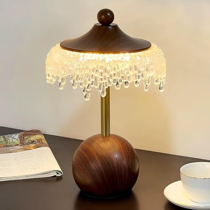 LIGHTLAND Water Drop Table Lamp, 7.9 * 13 Inch Crystal Acrylic Bedside Light for Study Room, Bedroom, Living Room
