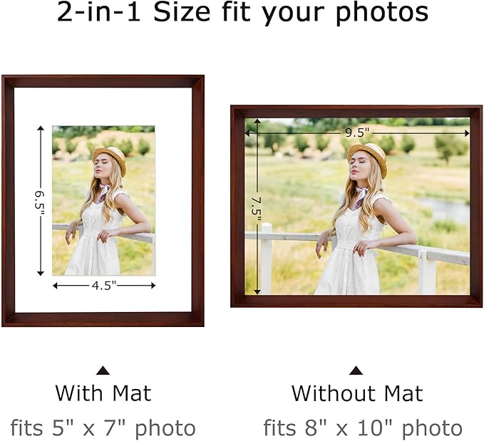 brisafe Wood Picture Frame 8x10 Matted to 5x7, Solid Wood Photo Frame with Tempered Glass, Wall Mouont and Tabletop, Horizontal & Vertical, Mothers Day Gifts, Walnut
