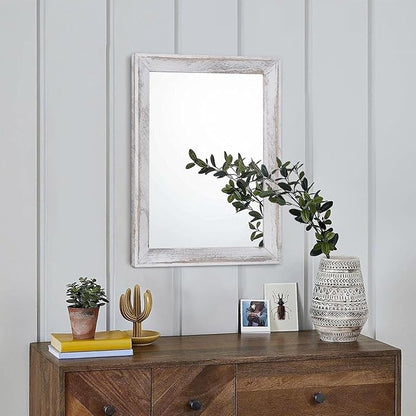 AAZZKANG Mirrors for Wall Rustic Wood Framed Hanging Mirror Decorative for Farmhouse Bedroom Bathroom Living Room Entryway Hallway Small White