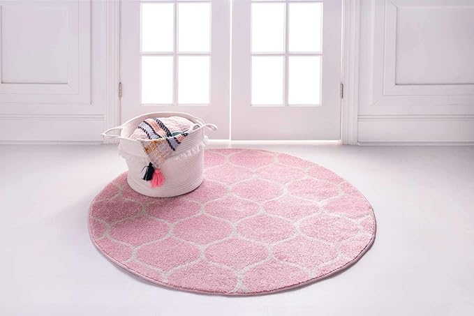 Unique Loom Trellis Frieze Collection Area Rug - Rounded (4' 1" Round, Light Pink/ Ivory)