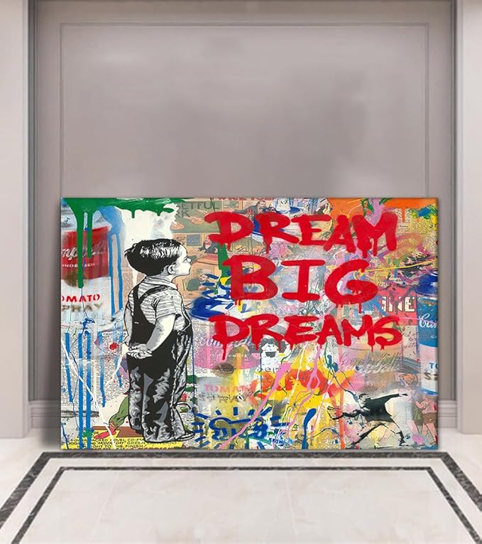 Yatsen Bridge Banksy Wall Art Canvas, Dream Big Dreams Picture, Graffiti Poster and Print Modern Pop Street Graffiti Home Decorations Ready to Hang - 44x28 inch