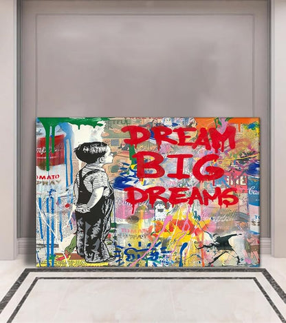 Yatsen Bridge Banksy Wall Art Canvas, Dream Big Dreams Picture, Graffiti Poster and Print Modern Pop Street Graffiti Home Decorations Ready to Hang - 44x28 inch