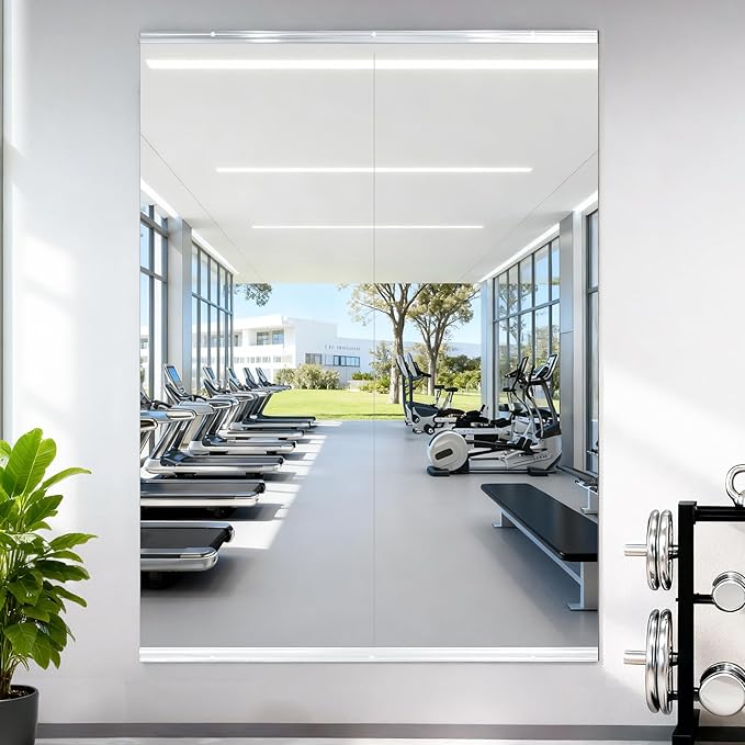 Amorho Gym Mirror, 56''x44''(2pcs 56''x22''), Frameless Full Body Mirror for Home Gym Wall, Tempered Glass, Used for Yoga Studios, Dance Rooms, Garage Gyms.