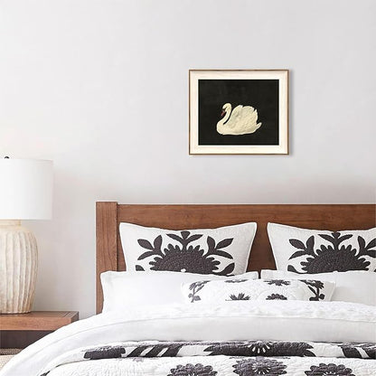 ASTRDECOR Vintage Framed Wall Art for Living Room, Vintage Swan Canvas Oil Painting for Bathroom Wall Decor, Classical Animal Framed Art for Home Decor Aesthetic, Zwaan Black and White Wall Art Prints for Bedroom Decor-10''x12''