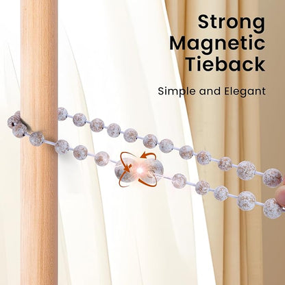 KLOGTSIND Magnetic Curtain Tiebacks, Curtain Tie Backs for Curtains 4 Pack, Wood Bead Curtain Tiebacks, Curtain Holders for Boho Bedroom Decor, Baby Nursery Decor, Farmhouse Decor