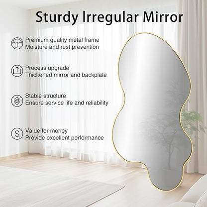 Gold Irregular Mirror, 23.6"x46.5" Asymmetrical Wall Mirror with Metal Frame, Modern Abstract Mirrors for Living Room Bathroom Bedroom Hallway Entryway, Hangs Vertically or Horizontally