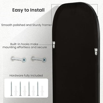 Arch Wall Mirror for Wall Mounted, Tempered Glass, Wood Grain Finish Frame Wall Mirror Decorative for Bedroom Living Room Vanity Mirror (Black, 30" L x 20" W)