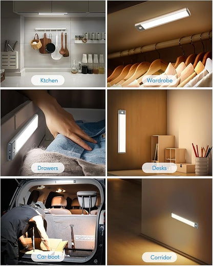 HIBOITEC Under Cabinet Lights - Motion Sensor, 3 Color Temperatures Wireless Rechargeable Night Lights, Dimmable for Kitchen, Wardrobe, Closets, Cupboard