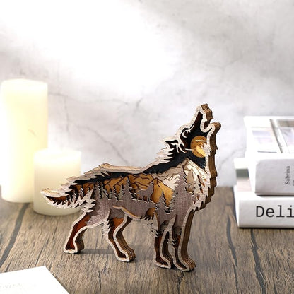 Honoson Forest Animal Rustic Wall Art Decor Wooden Farmhouse Wall Decoration Wooden Animal Decor Wood Forest and Mountain Ornaments for Cabin Bedroom Living Room Decor(Brown,Wolf Style)