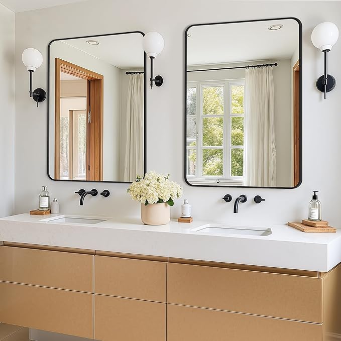 Bathroom Vanity Mirror for Wall, 2-Pack 36"x24" Wall Mounted Bathroom Mirror for Over Sink with Sturdy Metal Frame, Vertical or Horizontal, Living Room, Bedroom, Entryway(Black)