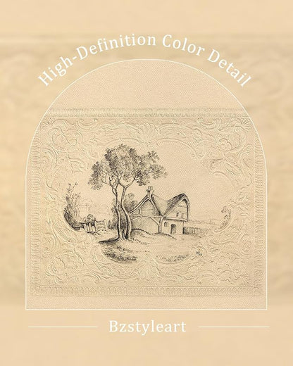 Bzstyleart Vintage Wall Art Decor for Living Room, Framed Canvas Wall Art Decor, Landscape Painting Picture, Home Decor Aesthetic Gifts for Friends or Family - Forest Cabin Canvas Prints, 16L x 12W