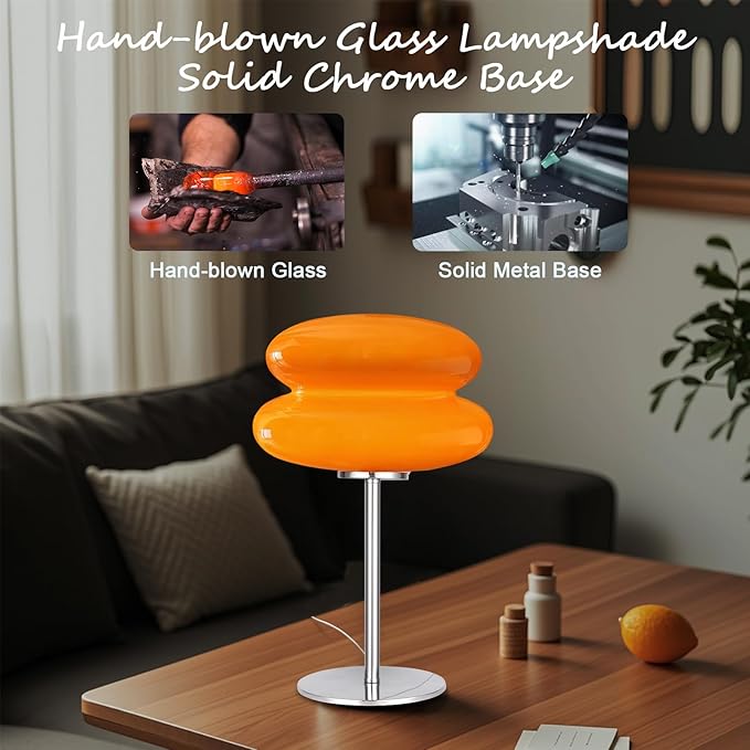 Mid Century Modern Lamp for Nightstand Table Lamp for Bedroom, Dimmable Retro Egg Tart Bedside Small Lamps,Unique Home Mushroom Decor Aesthetic Cute Table Lamps nightstand lamp