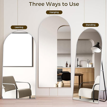 Koonmi 30"x71" Arched Full Length Mirror, Silver Large Floor Mirror with Aluminum Alloy Frame, Standing Hanging or Leaning Wall-Mounted Full Body Mirror for Living Room and Bedroom