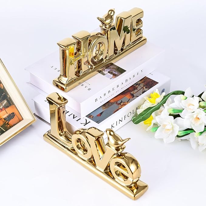 XMGZQ Love Sign Decoration,Gold Love Signs for Home Decor Statue,Gold Bird Sculpture Personalized Love Decor,Gold Style Figurine Decorative Ornaments for Living Room,Bedroom,Desktop (2 Pcs, Gold)