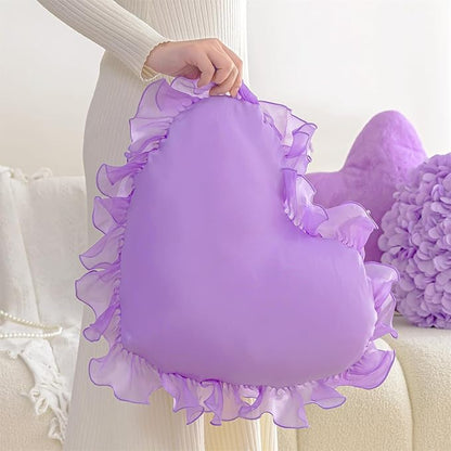 MOJUN Heart Pillow, Soft Heart Shaped Pillow with Ruffles Decorative Throw Pillows for Sofa Bed Chair Cute Room Decor Heart Shaped Throw Pillow Cushion for Floor Living Room Bedroom, Purple