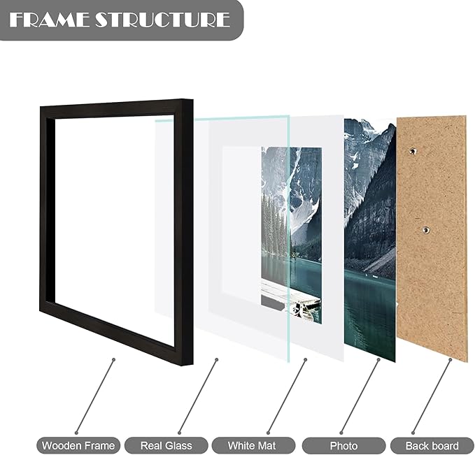 Hongkee 8x8 Picture Frames with Real Glass, Black Wooden Square Photo frame Set of 3, Displays 4x4 Picture With Mat or 8x8 Without Mat, Desktop & Wall Collage Frame set