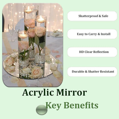 Set of 24 Round Mirrors for Centerpieces, 12 Inch Gold Acrylic Mirrors Candle Plate Circle Mirror Trays for Wedding Party Home Table Centerpieces Event Decor