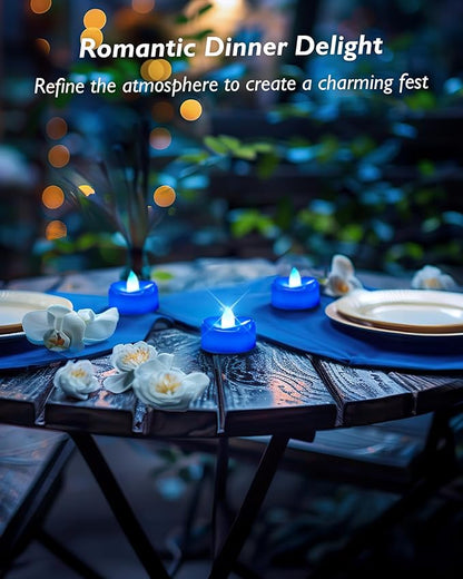 merrynights Flameless Candles, 12 Pack Tea Lights Candle Battery Operated, LED Tealight Votives, Realistic Tea Lights for Halloween Christmas Party Decor -D 1.5” x H 1.25” -Blue Light