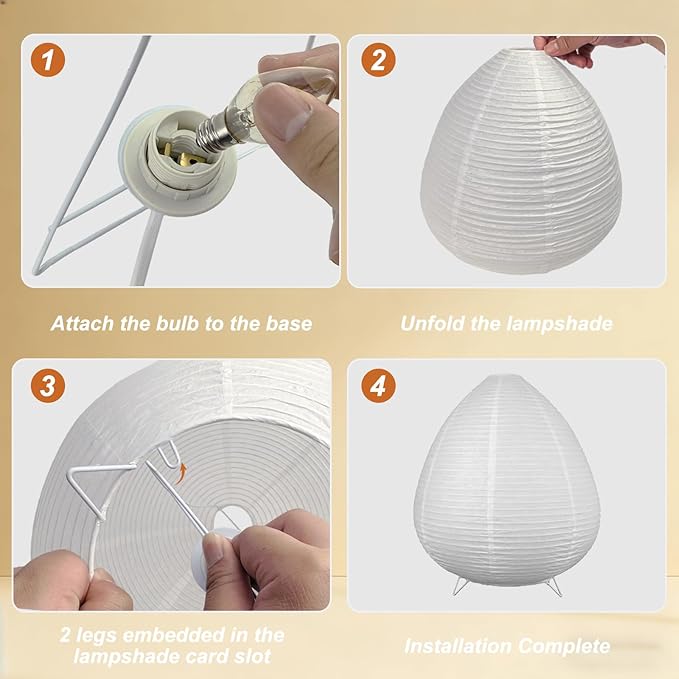 YY YEARCHY Rice Paper Lamp Table Lamp Japanese Lantern Lamps for Bedroom Livingroom (Peach)