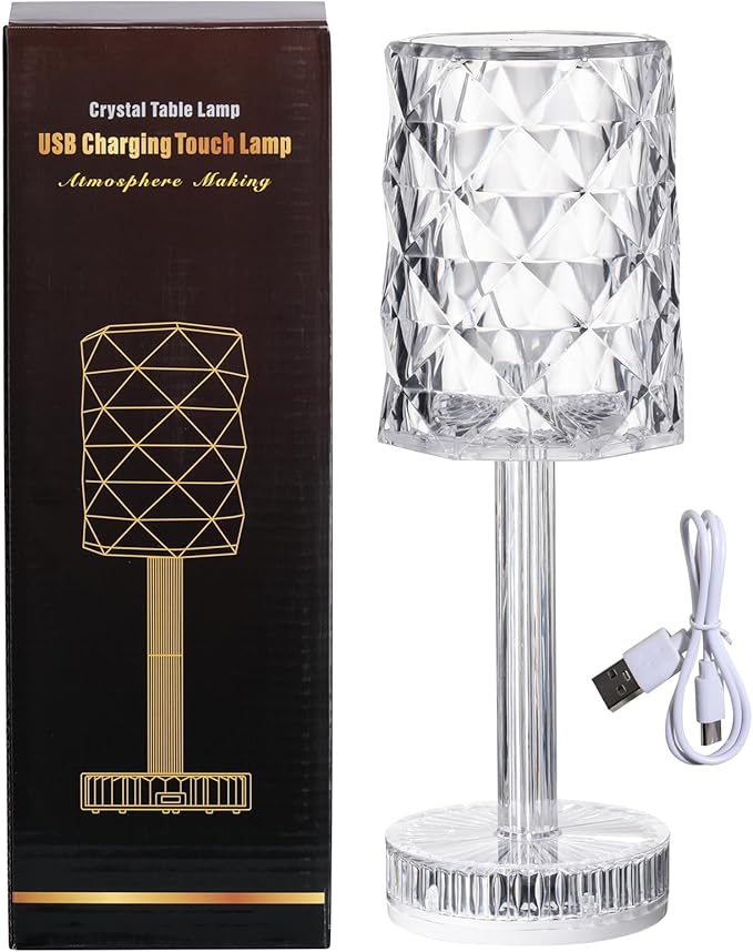 oneleaf Table Lamp Crystal RGB Modern LED Cordless,Rechargeable Battery Touch Desk lamp with Remote Control, Night Light for Couple Dinner/Restaurant/Bedroom/Camp (D-Light)