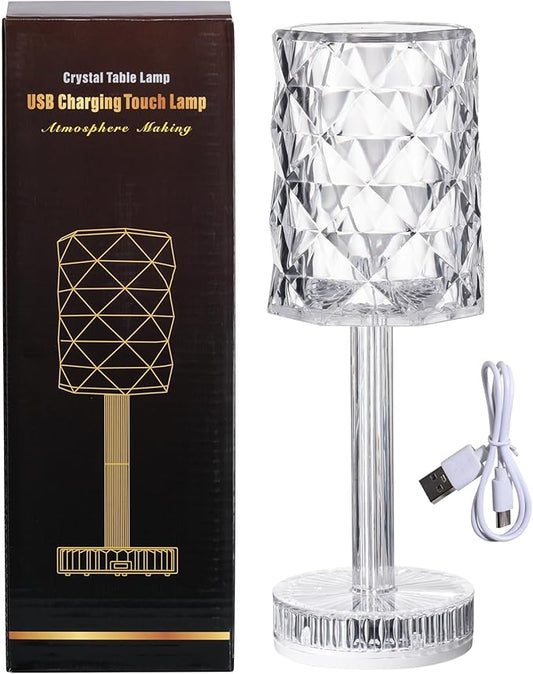 oneleaf Table Lamp Crystal RGB Modern LED Cordless,Rechargeable Battery Touch Desk lamp with Remote Control, Night Light for Couple Dinner/Restaurant/Bedroom/Camp (D-Light)