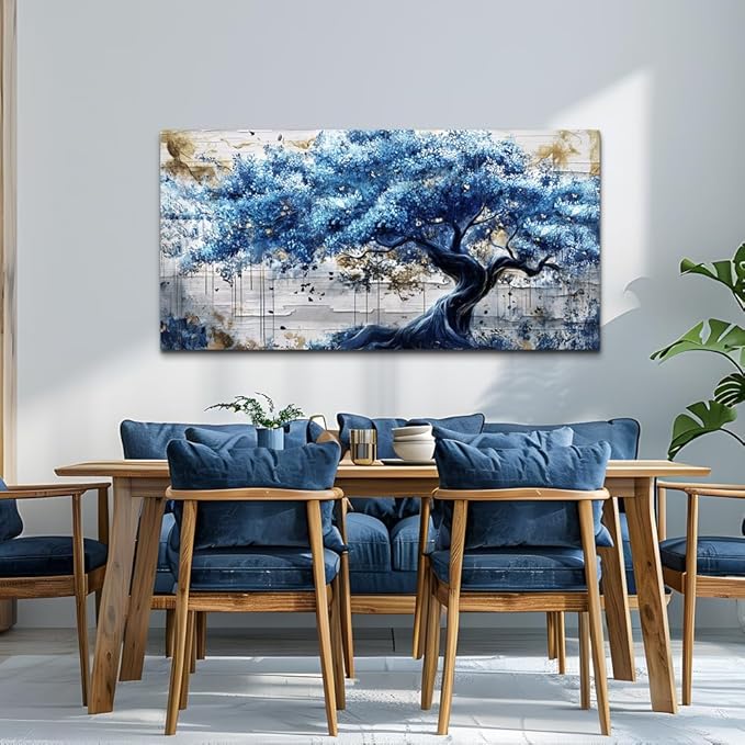 ERQINHUA Blue Tree Wall Paintings Canvas Wall Art For Living Room Large Wall Decor For Bedroom Office Decorations Farmhouse Abstract Watercolour Pictures Artwork Home Decor Ready To Hang 20"X40"