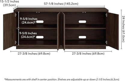 Henn&Hart Fluted TV Stand for TVs up to 65" with 2 Concealed Ribbed Storage Cabinets and Adjustable Shelves for Living Room, Family Room, or Office, Rich Brown