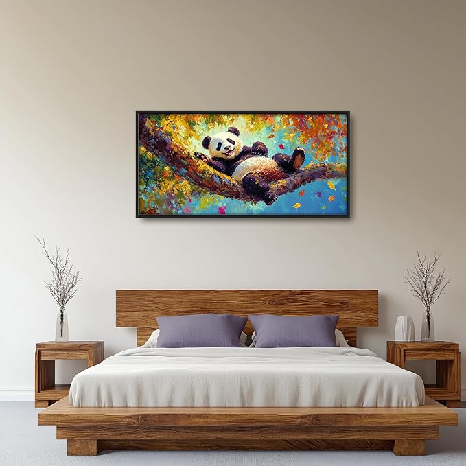 Panda Large Wall Art for Living Room Autumn Nature Tree Fall Decor Funny Animal Pictures Canvas Prints Extra Large Framed Artwork Oversized Painting for Modern Home Bedroom Kitchen 30"x60"