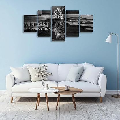 5 Panels Mindset is Everything Motivational Canvas Wall Art Inspirational Entrepreneur Quotes Poster Print Artwork Painting Picture for Framed Home Decoration Living Room office bedroom 70''W x 40''H