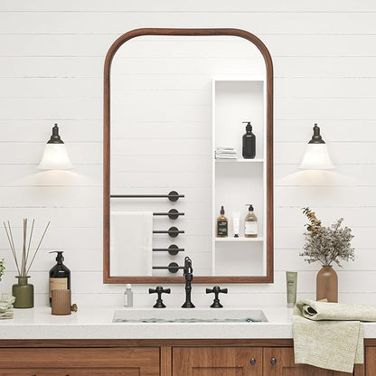 24"x36" Arch Wall Mirror Bathroom Mirror for Wall Mounted, Tempered Glass, Wood Grain Finish Frame Wall Mirror Decorative for Living Room Bedroom Entryway, Walnut