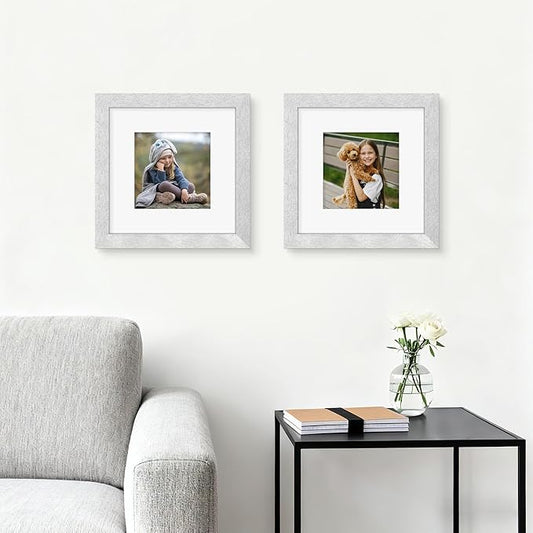 Picrit 12x12 Picture Frame Set of 12, Display 8x8 with Mat or 12 x 12 without Mat, Photo Frames for Wall Mounting Display, Silver