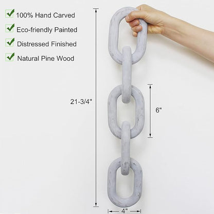 CVHOMEDECO. Rustic Wood Chain Link Decor Farmhouse Hand Carved Wood Link for Home, Wall, Table or Shelf décor Accents (Distressed Grey)