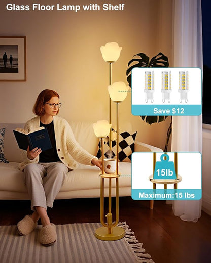 63IN Floral Floor Lamp with Table, 3-Lights Dimmable Flower Floor Lamps for Wedding Party, 3000K Warm White Modern Tall Standing Lamp with 5Lbs Heavy Base for Living Room/Bedroom