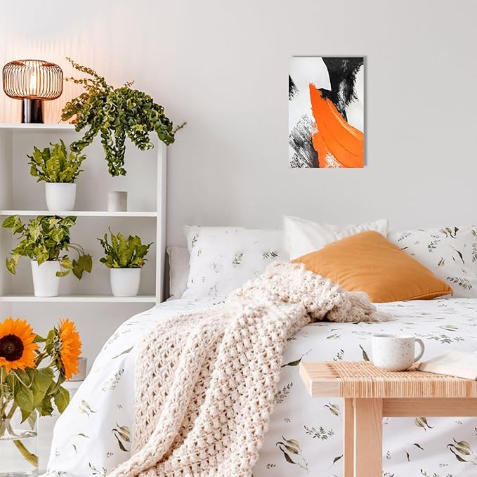 YPY Orange Black Abstract Painting Canvas Wall Art: Grey Orange Picture for Living Room Decoration, Minimalist Painting Textured Print Poster for Bedroom Home Office Decor 10"x15"