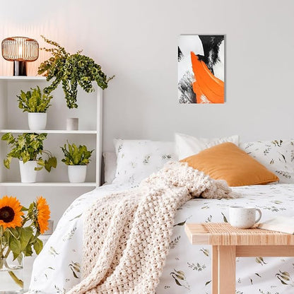 YPY Orange Black Abstract Painting Canvas Wall Art: Grey Orange Picture for Living Room Decoration, Minimalist Painting Textured Print Poster for Bedroom Home Office Decor 10"x15"