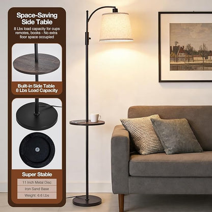 AIDENOEY Smart Floor Lamp with Side Table | Stepless Dimming, RGB Multi-Color | Adjustable Swivel Head | Voice Control with Alexa & Google Assistant |Black Lamp for Living Room,Bedroom,Home Office