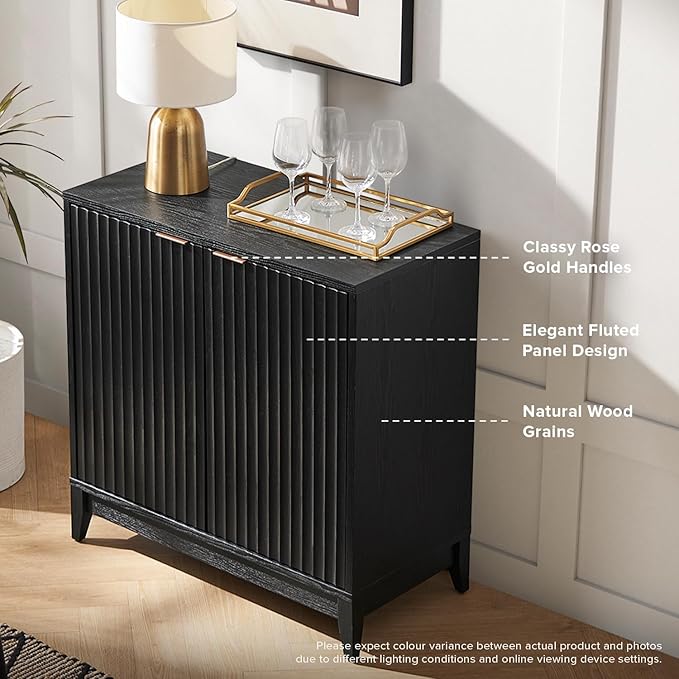 mopio Brooklyn Fluted Storage Cabinet, Modular Accent Buffet Sideboard with Adjustable Shelf, FSC Certified 50lb load Modern Farmhouse Wood Credenza for Dining, Living Room, Entryway (Black, Set of 3)