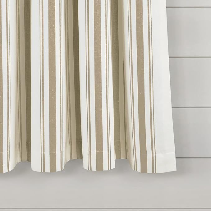 Lush Decor Farmhouse Stripe Yarn Dyed Eco-Friendly Recycled Cotton Window Curtain Panel Pair, 42" W x 63" L, Neutral - Classic Modern Rustic Charm - Eco Friendly Cotton Fabric